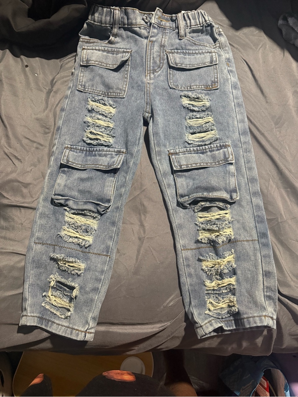 SHEIN Light Blue Distressed Cargo Jeans for Kids